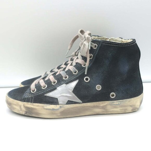 Golden Goose Francy Canvas High Top Sneakers Black with Silver Star Size 36 - Picture 5 of 10